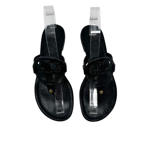 TORY BURCH Black Pebbled Leather Miller Sandals Slides Flip Flops Size 6.5 - Picture 4 of 9